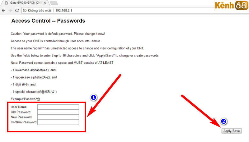 cách đổi mật khẩu wifi vnpt - access control passwords
