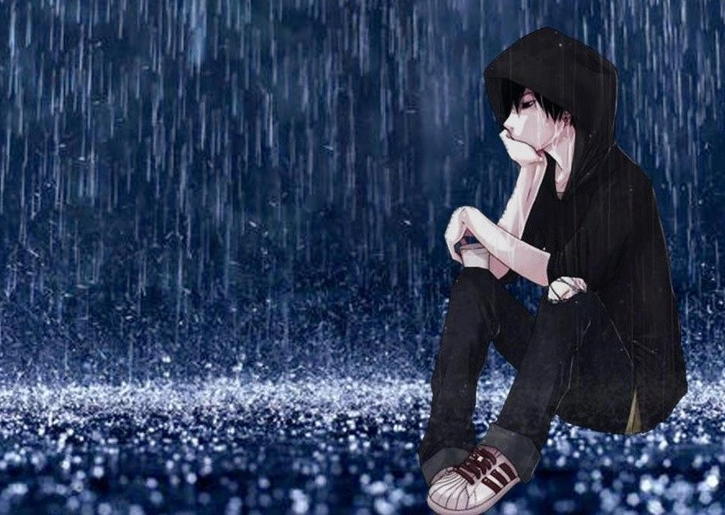 hình ảnh anime boy buồn dưới trời mưa