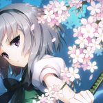 hình ảnh anime girl buồn với hoa anh đào