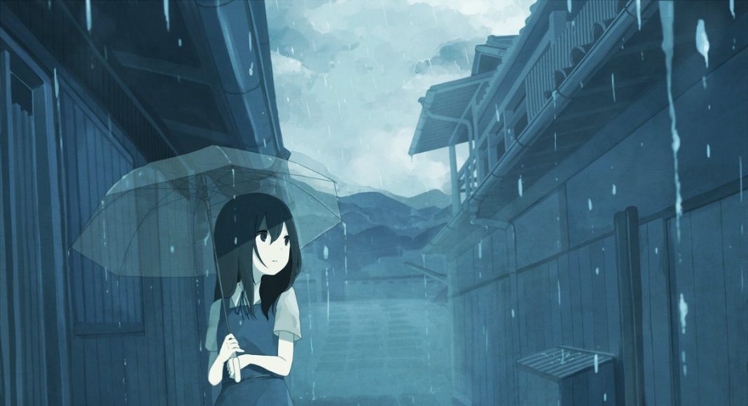 hình ảnh anime girl buồn với mưa